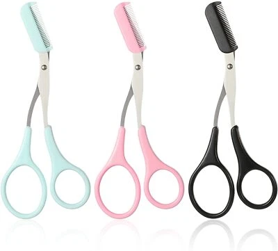 SMART ETECH LTD Eyebrow Scissors Eyelash Hair Comb Trimmer Stainless Steel Eyebrows Tool Pink UK