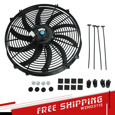 16 inch Universal Slim Fan Push Pull Electric Radiator Cooling 12V Mount Kit - Image 1 of 4