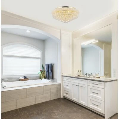 Lámpara de araña de cristal empotrada dorada para baño cocina dormitorio 28" Foto 1 de 4