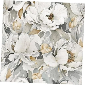 White Poppies Floral Modern Grey Peonies Flowers Peel 17.71"*118.1" Cream White - Picture 1 of 8