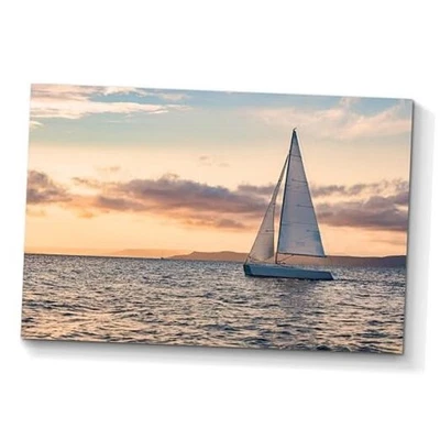  Arte de pared en lienzo náutico - Obra de arte serena puesta de sol del océano 36" L x 24" W velero Foto 1 de 4