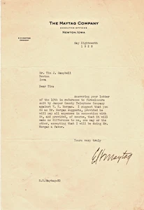 1928 E H Maytag handsignierter Briefkopf der Firma Maytag signiert von Elmer - Bild 1 von 1