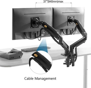 Dual Curved Monitor Mount 17-27" | Heavy Duty Gas Spring Arm | Synced Tilt - Picture 1 of 8