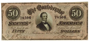Feb 17, 1864 CONFEDERATE STATES OF AMERICA CSA $50 Currency  T-66 - Picture 1 of 2