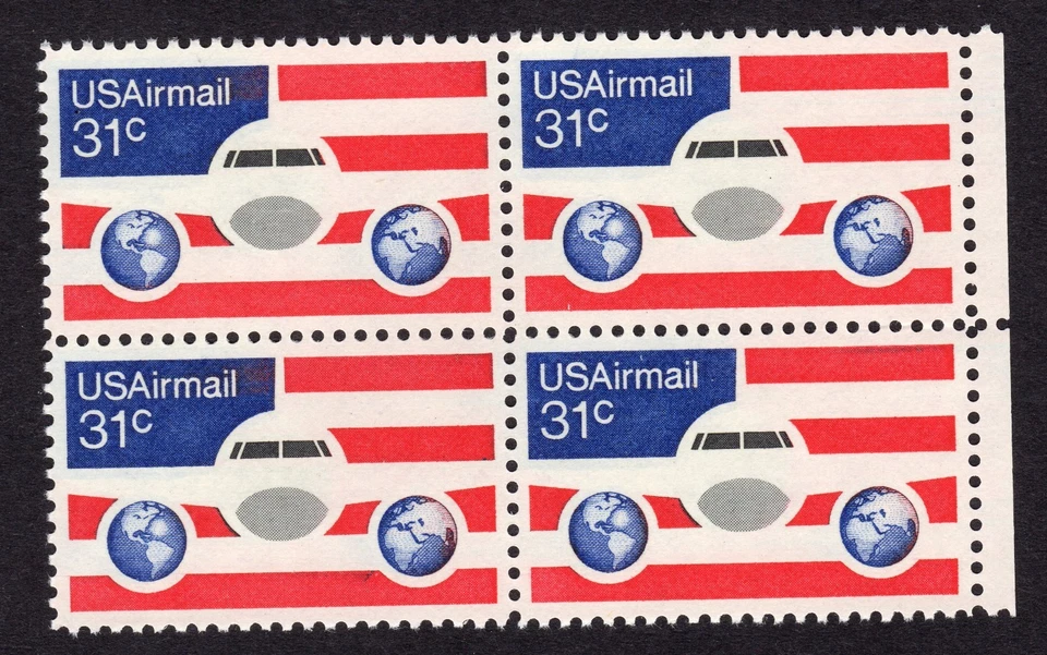 Scott #c90 Plane, Globes and Flags Block of 4 Stamps - MNH - Image 1 of 1