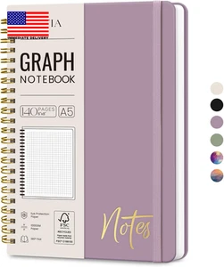 Graph Spiral Journal Notebook for Women, A5 Grid Notebook Journals for Writing,  - Picture 1 of 7