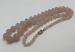 Vintage Carved Hardstone Pink Rose Quartz Crystal Beaded Necklace 28” - Picture 1 of 10