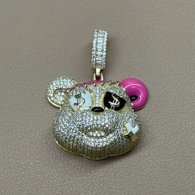 MEN 925 STERLING SILVER CZ GOLD PLATED 3D BEAR Enamel PENDANT 20g 7mm Bail - Image 1 of 4
