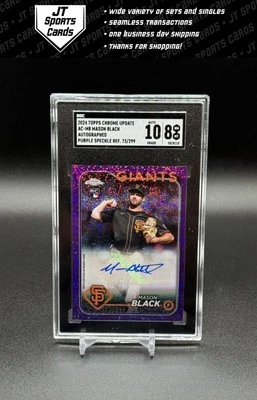 2024 Topps Chrome Update Mason Black AC-MB RC Purple Speckle Ref Auto /299 SGC 8 - Image 1 of 2