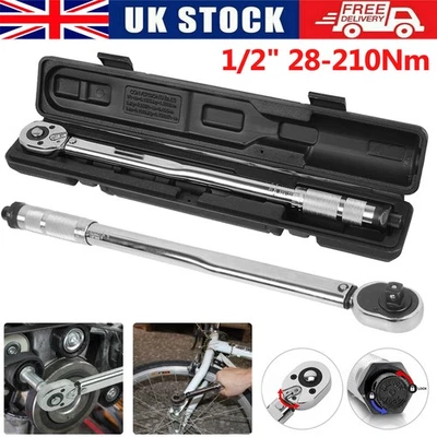 Ratcheting Torque Wrench Set 1/2" Dr Adjustable 28-210Nm Square Socket Spanner