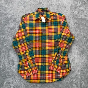 J Crew Shirt Mens Medium Orange Plaid Flannel Classic Cotton Pleated Button Up - Picture 1 of 7