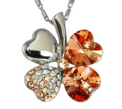 爱尔兰圣帕蒂三叶草四叶草吊坠项链带施华洛世奇水晶 — 第 1/2 张图片