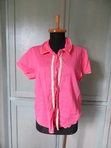 Pijama de algodón Josie Natori top de salón rosa con botones delanteros para mujer M/L - Imagen 1 de 10