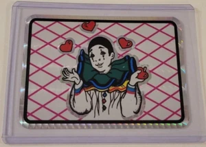 MIME CLOWN JUGGLING HEARTS 1980's VALENTINES Prism VENDING MACHINE STICKER CARD - Picture 1 of 3