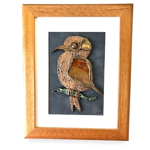 Metallic Bird Art Australian Artist Malgorzata Malzacher Framed Signed 9” x 7” - Picture 1 of 5