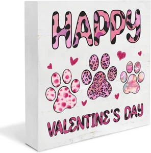 Happy Valentines Day Decorations Dog Cat Lovers Wooden Sign Home Decor for Desk - Picture 1 of 11