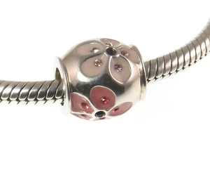 Chamilia 925 silver, enamel & crystal PINK DAPPLED POPPY FLOWER charm bead - Picture 1 of 8