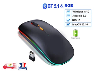 Souris sans fil RVB + Bluetooth silencieux Rechargeable ergonomique avec LED - Zdjęcie 1 z 13