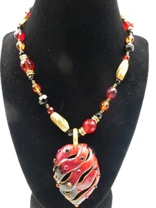 Chico's Red, Black and Multitone Pendant Necklace, 20 Inch Drop + 2 Inch Pendant - Picture 1 of 11