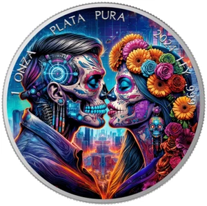 2024 Mexico Libertad Dia De Los Muertos CYBERPUNK 1 oz Colorized Silver Coin - Picture 1 of 5