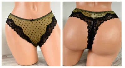 Victoria's Secret TANGA GRANDE *TEASE* MALLA ENCAJE RIBETE PIERNA ALTA *Verde Bosque* Foto 1 de 4