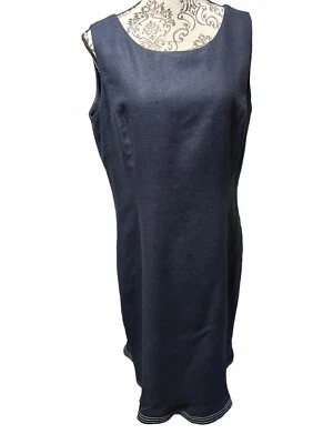 Cynthia Howie Navy 100% Silk Sleeveless Shift Ruffle Hem Dress Women’s Size 14 - Image 1 of 4