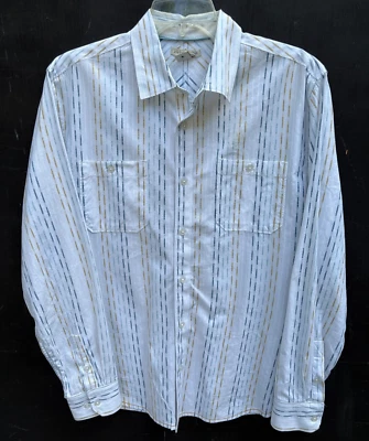 Carbon 2 Cobalt Shirt Mens Medium White w Vertical Stripe LS 2 Button Pockets - Image 1 of 4