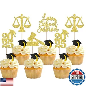 Rsstarxi 36 Pack Lawyer 2025 Graduation Cupcake Toppers Gold Glitter Class of - Picture 1 of 5