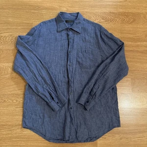 Joseph Abboud Shirt Men’s Blue Large 100% Linen Long Sleeve Button Down Preppy - Picture 1 of 7