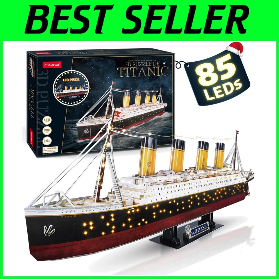 Titanic 3D Puzzle for Adults - 266 Piece Model, LED Lights - Image 1 of 4