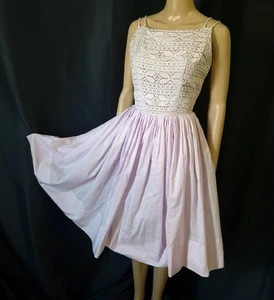 Alden's 1950s vintage LILAC & LAVENDER LACE Full Skirt SUN DRESS - 27 inch waist - Picture 1 of 10