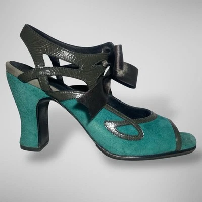 JOHN FLUEVOG Miracles Fatima Open toe Pump Heels Shoes Women Sz 7 Turquoise Grey - Image 1 of 4