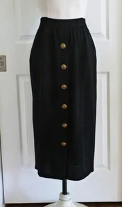 ST JOHN USA Vtg Black Santana Knit SJ Button-Front Long Skirt w/Pockets 12 Mint - Picture 1 of 14
