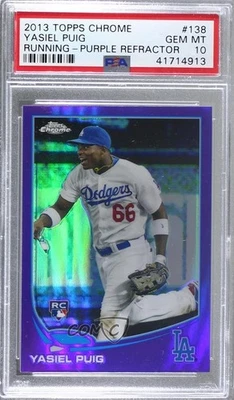 2013 Topps Chrome Retail Purple Refractor Yasiel Puig PSA 10 GEM MT Rookie RC - Image 1 of 2
