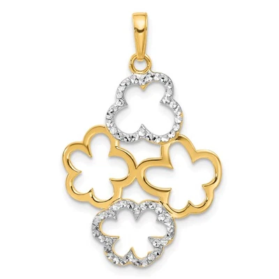 14k Yellow Gold Rhodium Flower Cluster Pendant Women Open Floral Fine Jewelry - Image 1 of 4