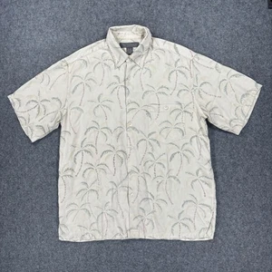 Camisa hawaiana de seda Tori Richard para hombre grande estampado de palmeras abotonadas Aloha bronceado - Imagen 1 de 6