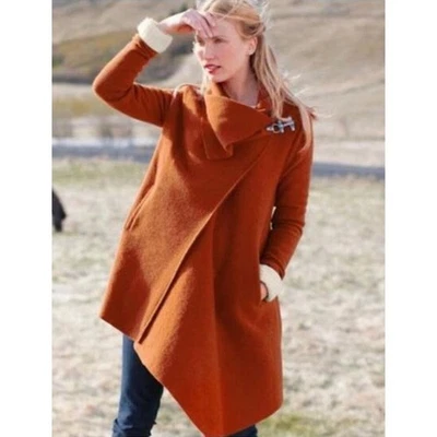 Nuevo sin etiquetas Abrigo Granate Hill Lana Hervida Dobladillo Asimétrico Naranja Óxido 12P Foto 1 de 4