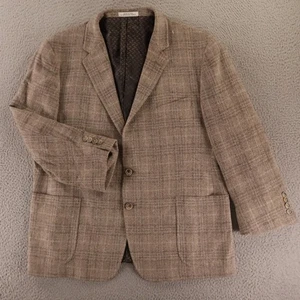 Chaqueta Joseph Abboud XL 46S Marrón Cuadros Lana Seda Cachemira Blazer Parche Bolsillos - Imagen 1 de 17