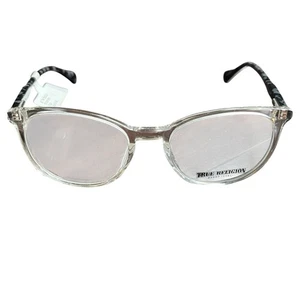 True Religion T033 Eyeglass Frame Full Horn Wayfarer Spring Clear Gray NEW - Picture 1 of 12