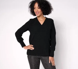 Cuddl Duds Ribbed Fleece V-Neck Pullover Sweatshirt Black 1X New - Picture 1 of 1