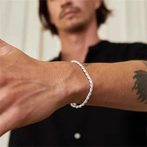 Twist Chain Bracelet Stainless Steel Silver Tone Adjustable Bangle Men Women - Picture 1 of 17