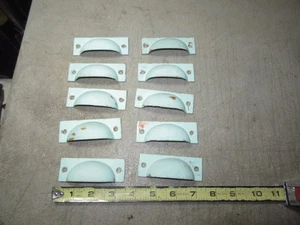 10 Vintage salvaged Drawer Pulls Cup Handles solid brass painted green - Picture 1 of 9