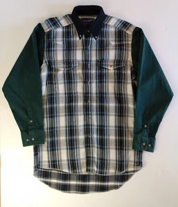 Vintage Wrangler Shirt X-Long Tail 16 - 34 90s Black Green Made USA Western - Picture 1 of 24