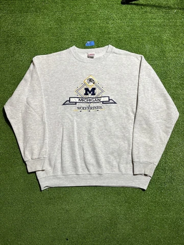 Vintage Michigan Wolverines B Wear Sweatshirt Large Made In USA Embroidered Gray Cover