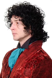 Wig Black Wild Curly Braid Baroque Poet Richter Musician Pop MJ-4-1B - Picture 1 of 6