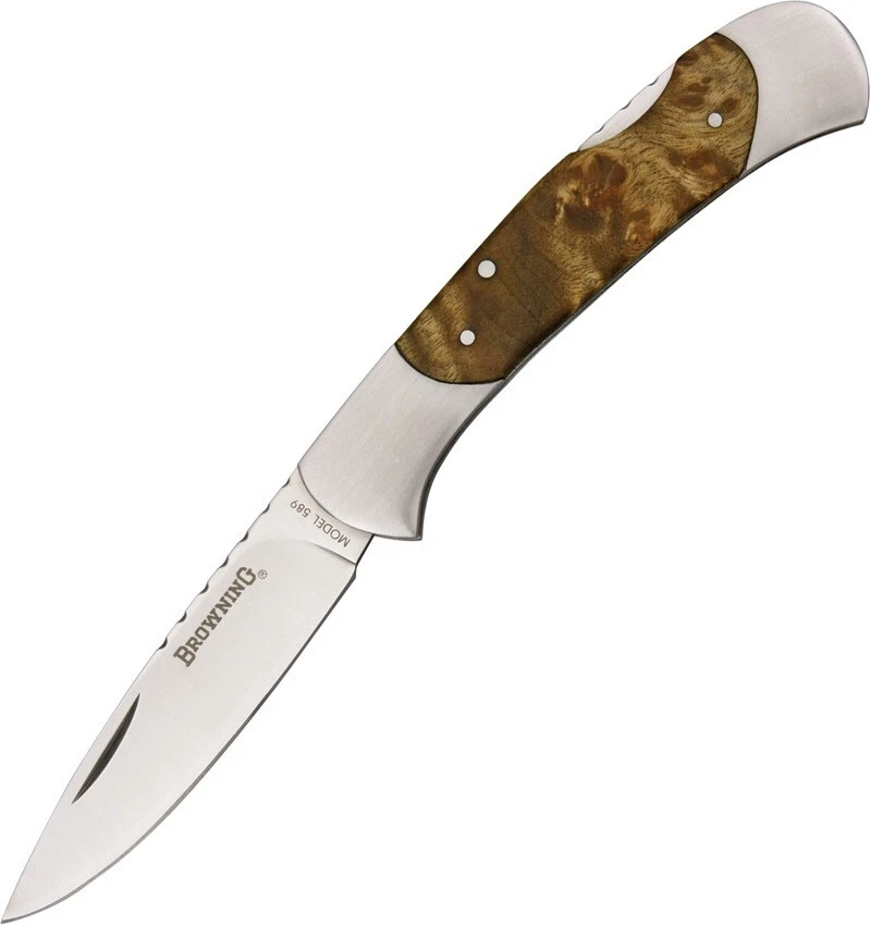 Browning Lockback 3" Stainless Brown Burl Wood Folding Knife 589 - Image 1 of 1