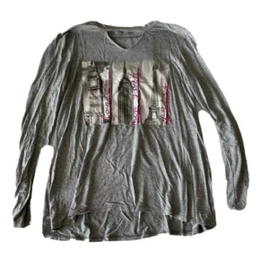 Justice Age 20 Top Long Sleeve Gray Paris London New York Viscose Length 26” - Picture 1 of 5