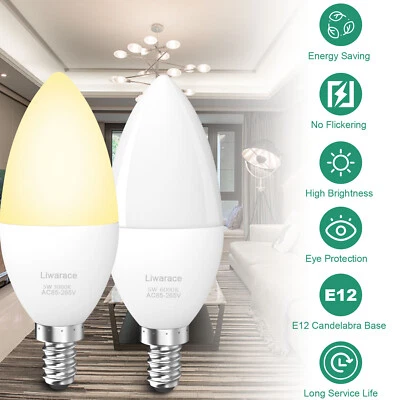1-5PCS E12 LED Candle Pendant Light Bulbs 5/7W Energy Saving Replacement Lamps - Image 1 of 4