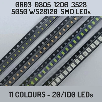 20x SMD LEDs 0603 0805 1206 3528 Emerald Ice Blue Pink Warm White UV White RGB - Image 1 of 4