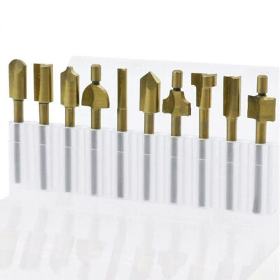 10pcs for Dremel Rotary Tool Sets 1/8" 3mm Mini Shank HSS Titanium Router Bits - Image 1 of 4